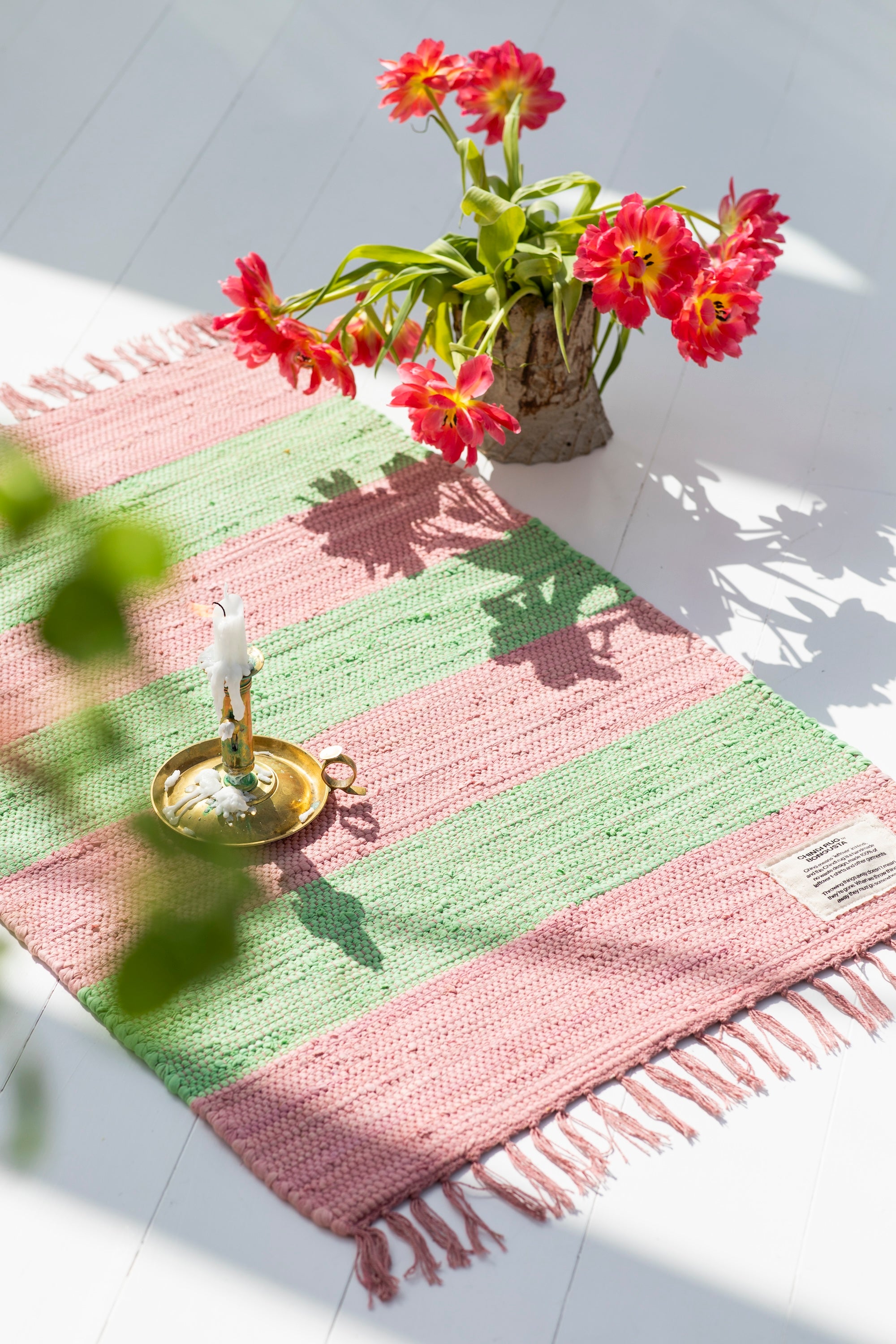 Chindi Rug, bubblegum & bright green