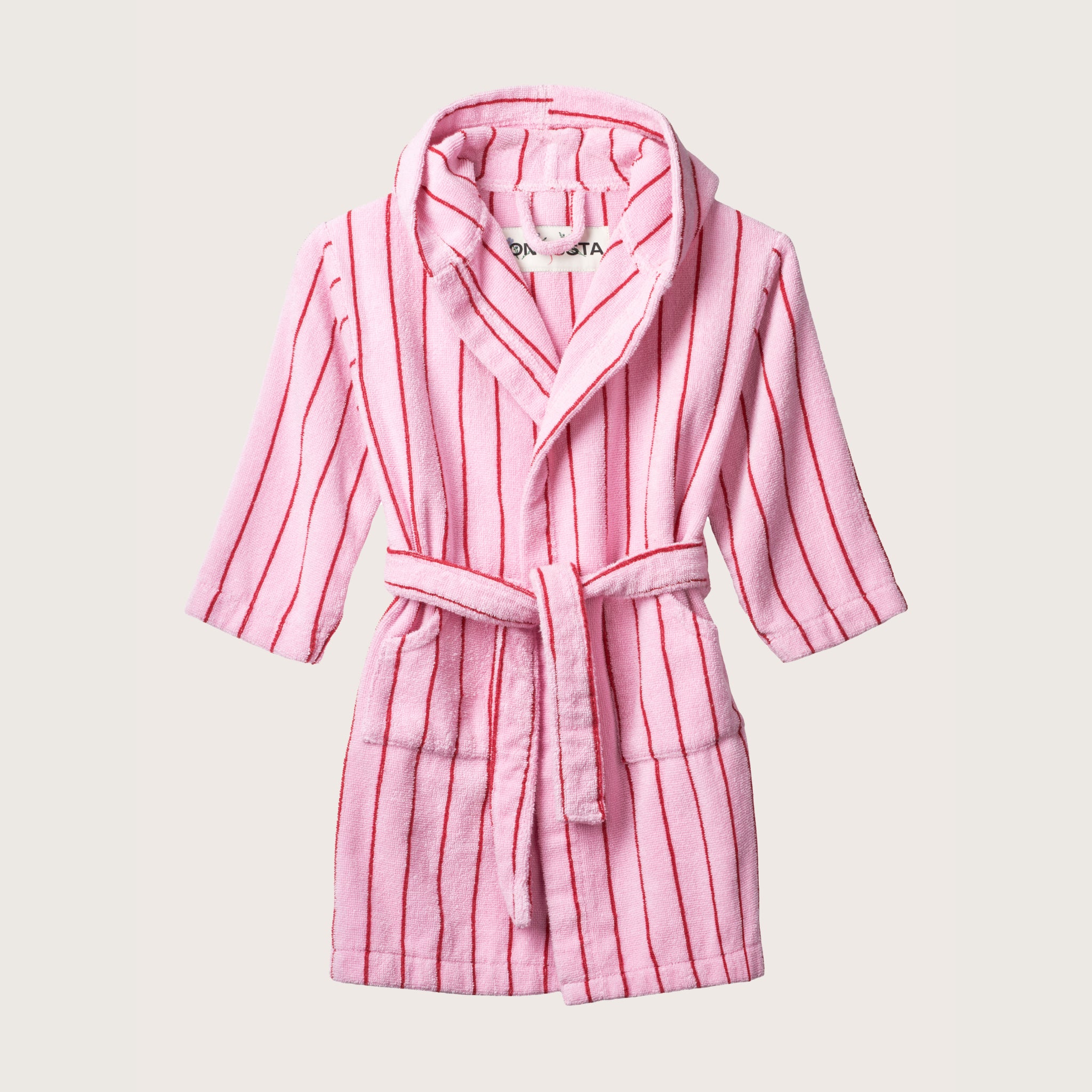 Naram Kids Bathrobe, baby pink & ski patrol red