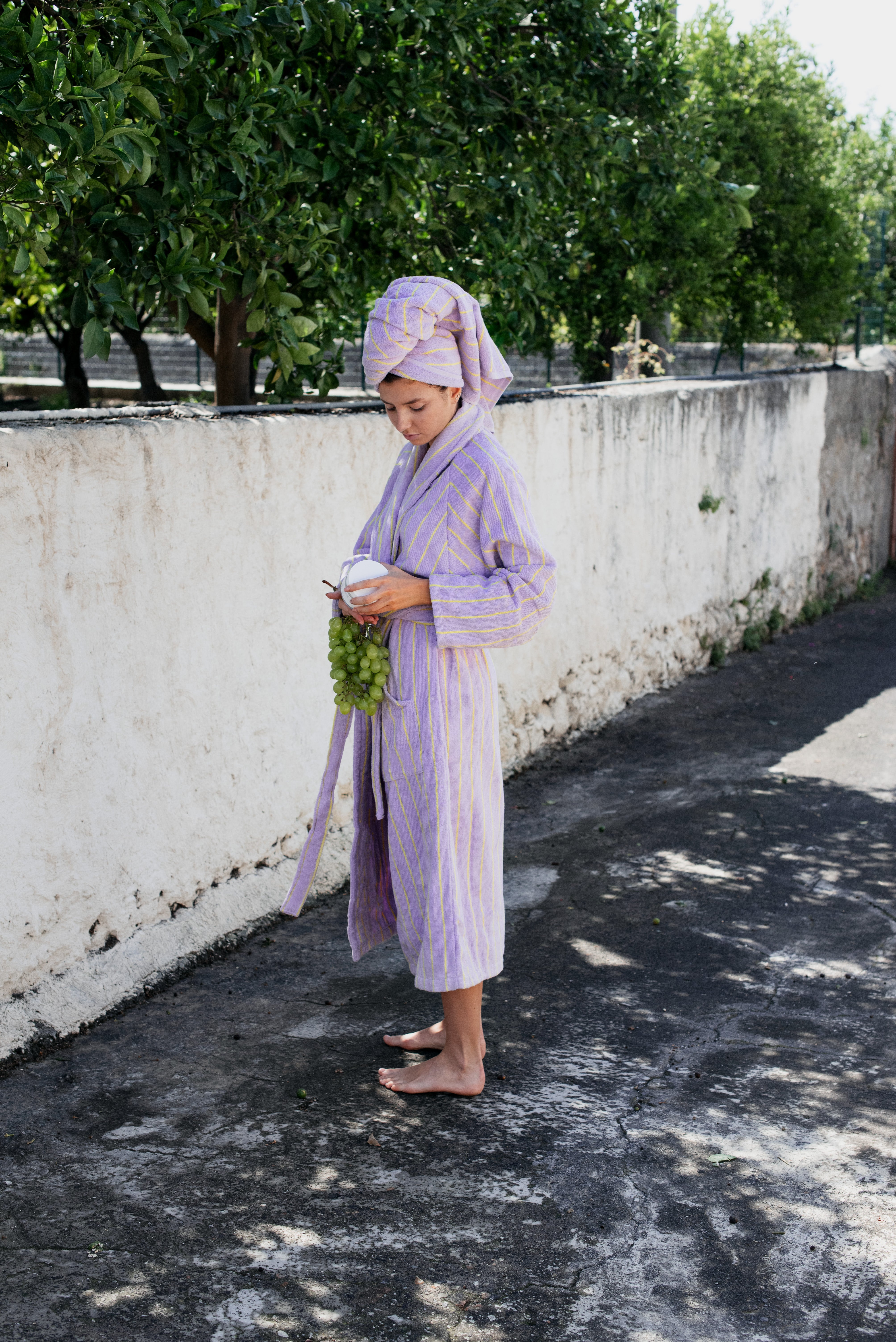 Naram Bathrobe, lilac & neon yellow