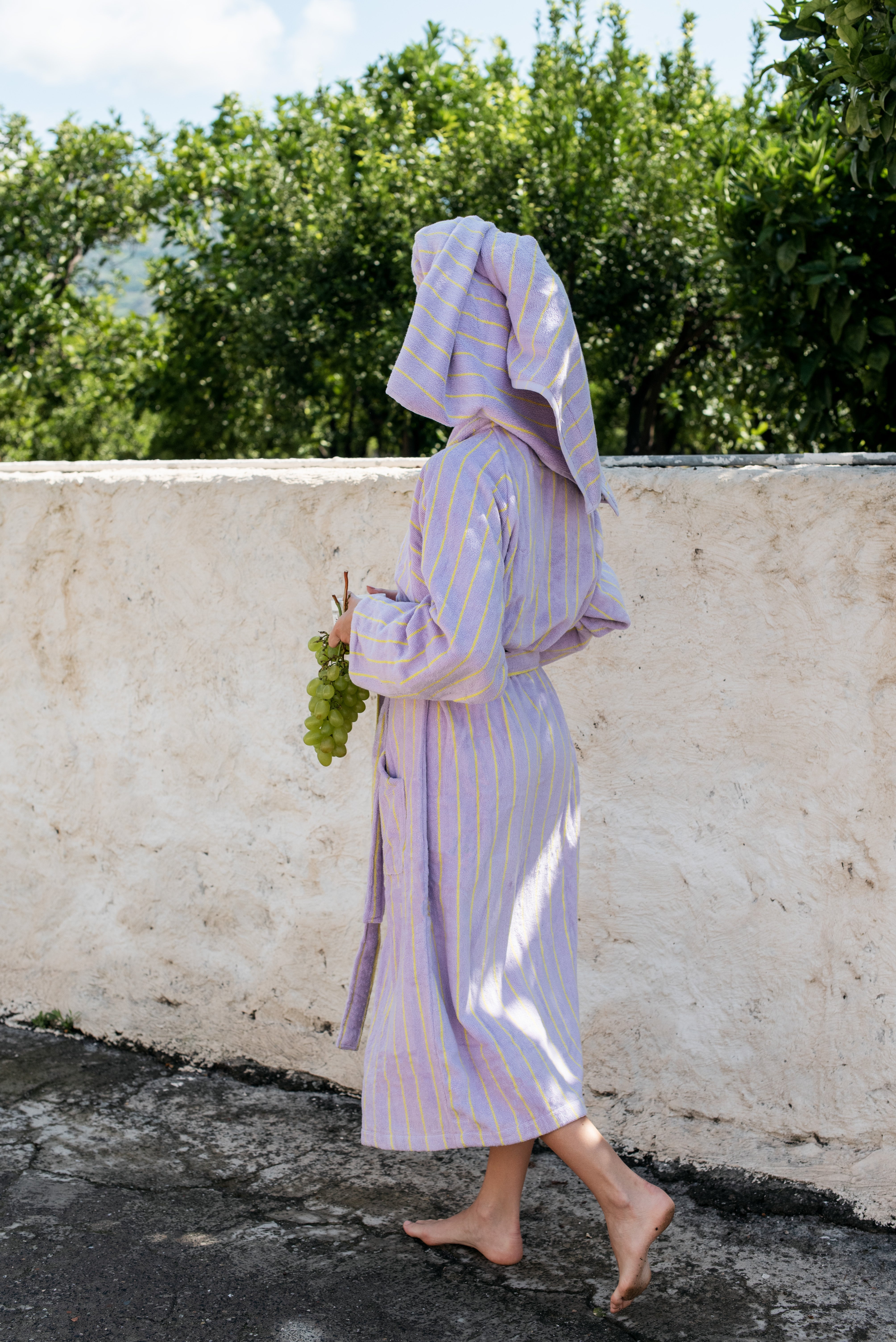 Naram Bathrobe, lilac & neon yellow