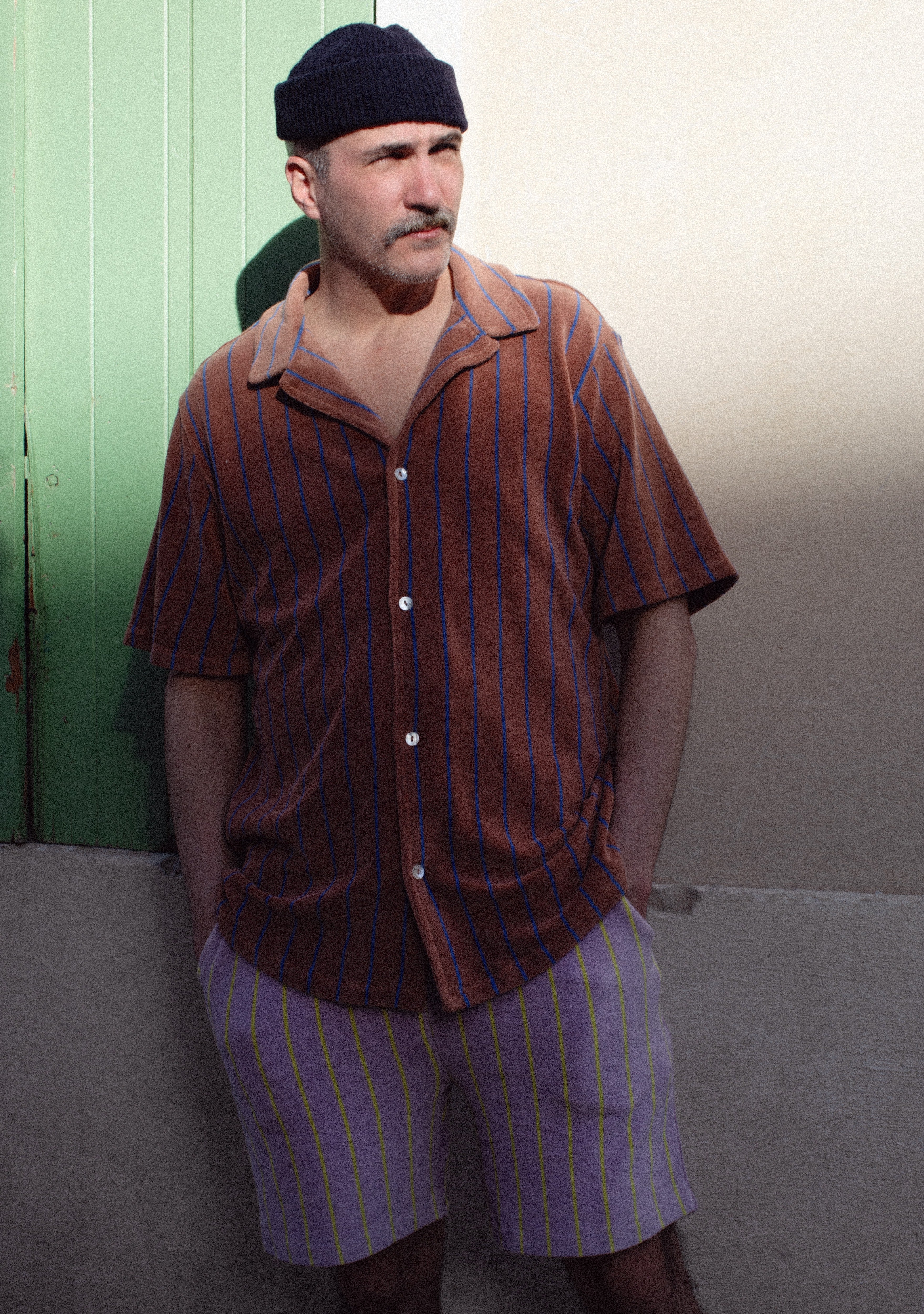 Naram Shirt, camel & ultramarine blue