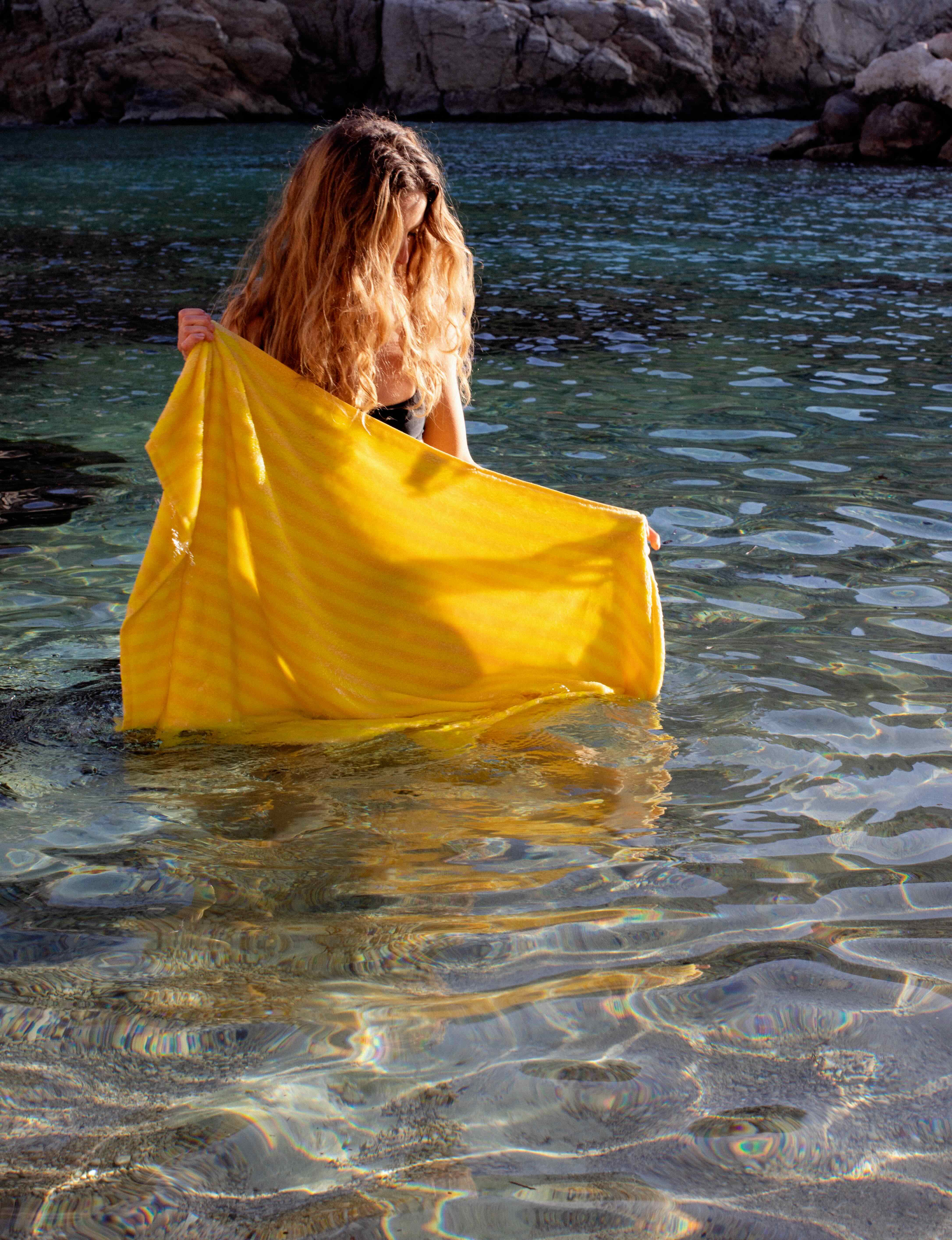 Naram Towels, pristine & neon yellow