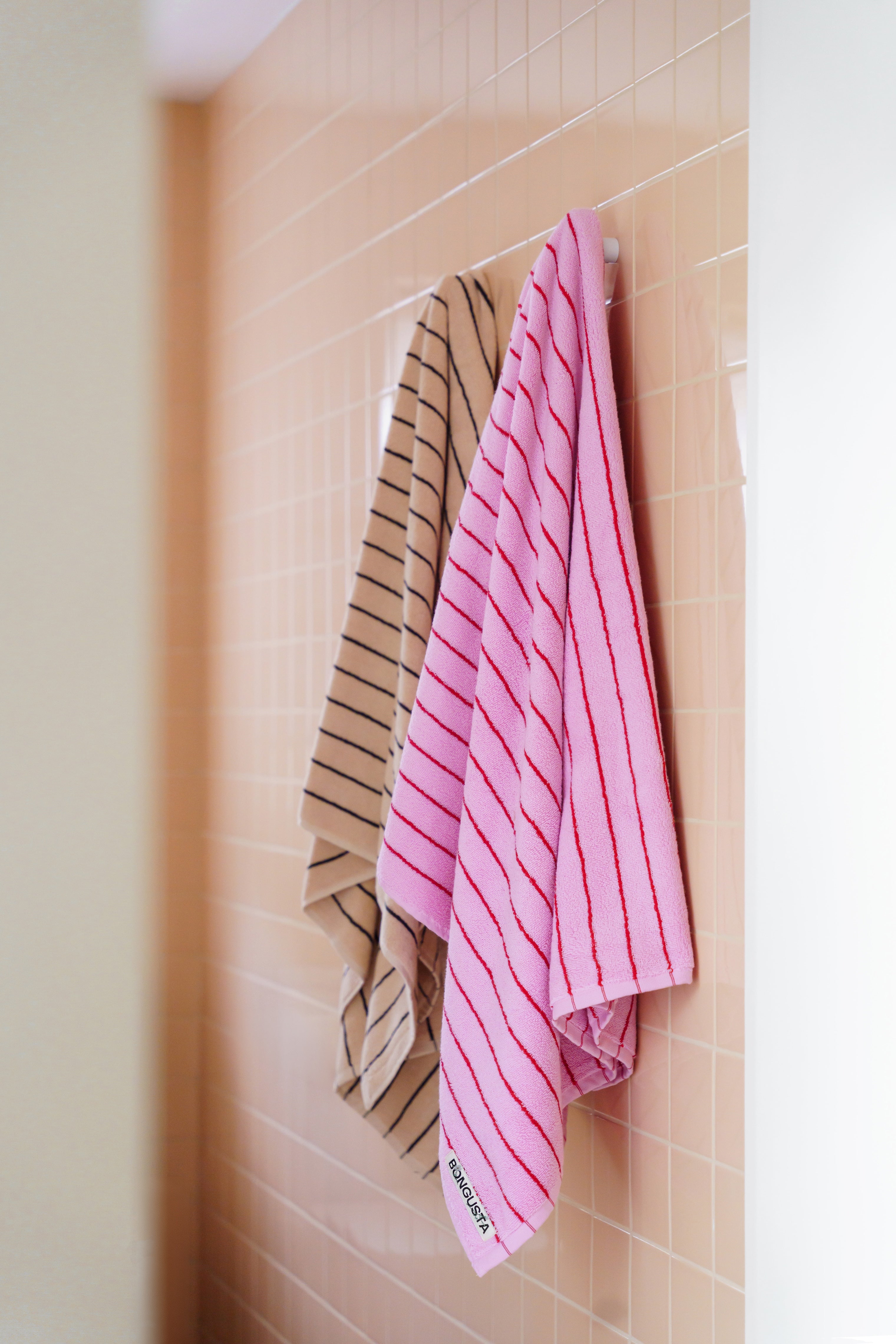 Naram Towels, baby pink & ski patrol red