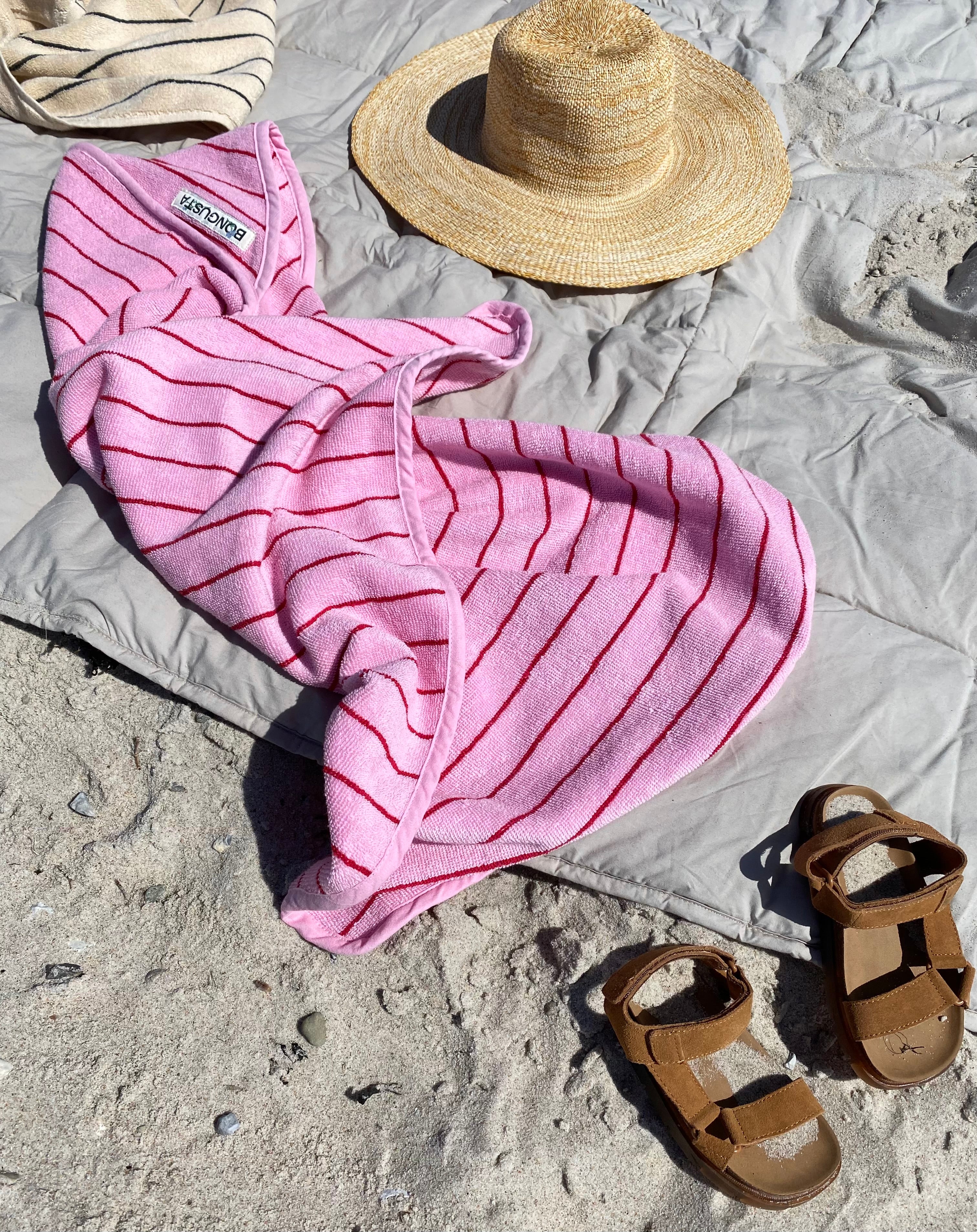 Naram Baby Towel, baby pink & ski patrol red